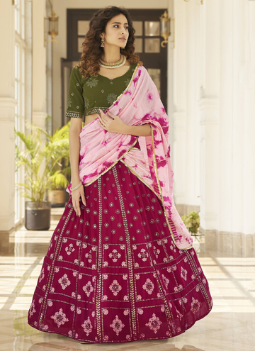 Wedding Special Deep Pink Georgette Lehenga For Sangeet